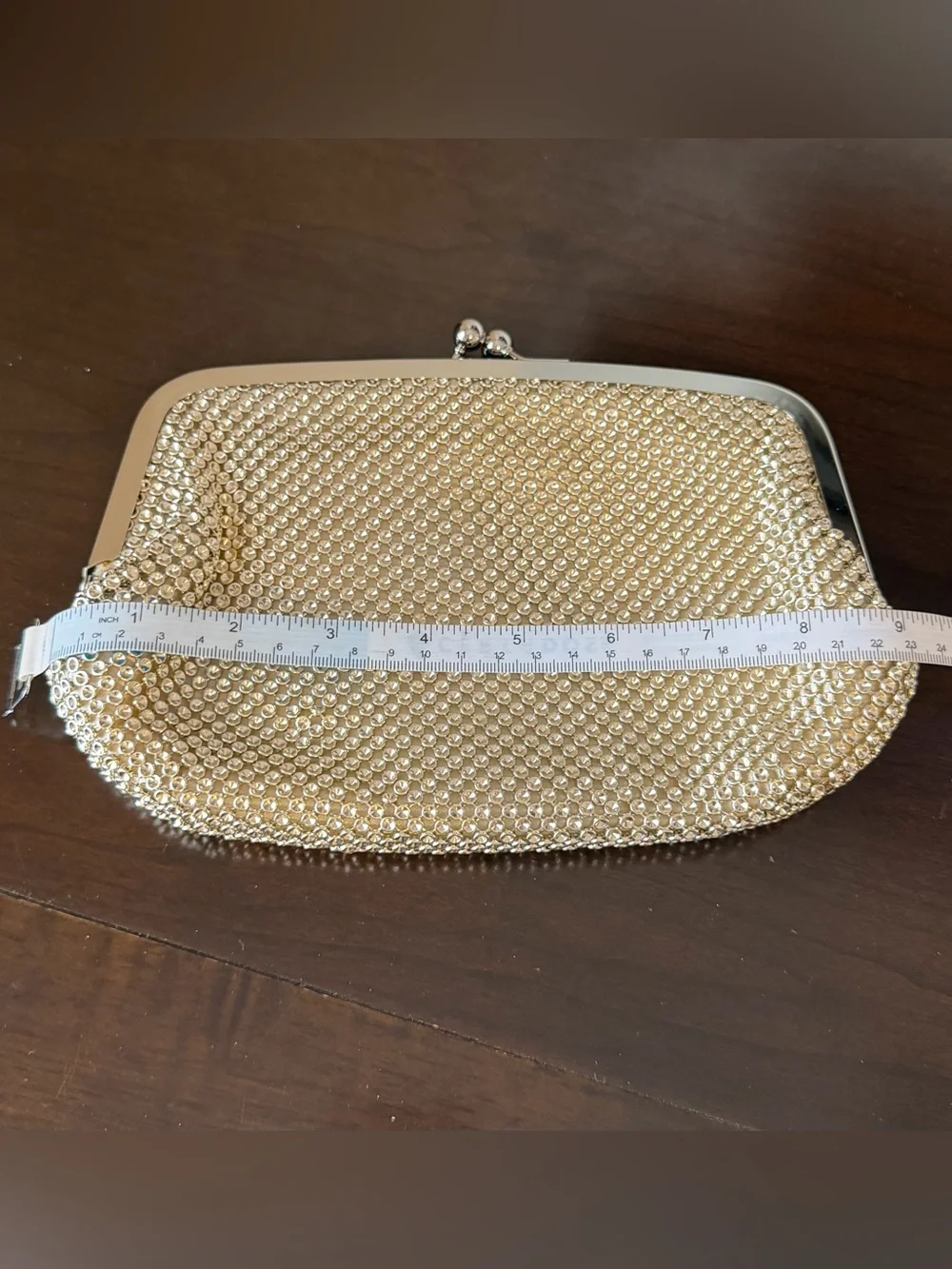 Jessica McClintock Gold Mesh Evening Clutch with Silver Chain